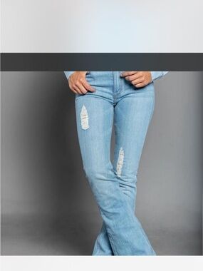 Kimes Ranch Light Blue Ripped Flare Jeans